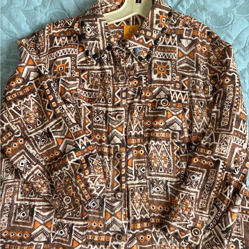 Ruby Rd. Brown and Tan Geometric Jacket